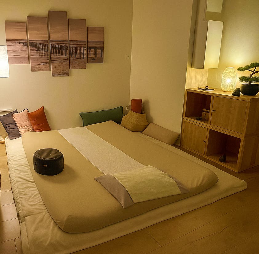 Salle de soin du cabinet Terre de Shiatsu Lyon avec un futon